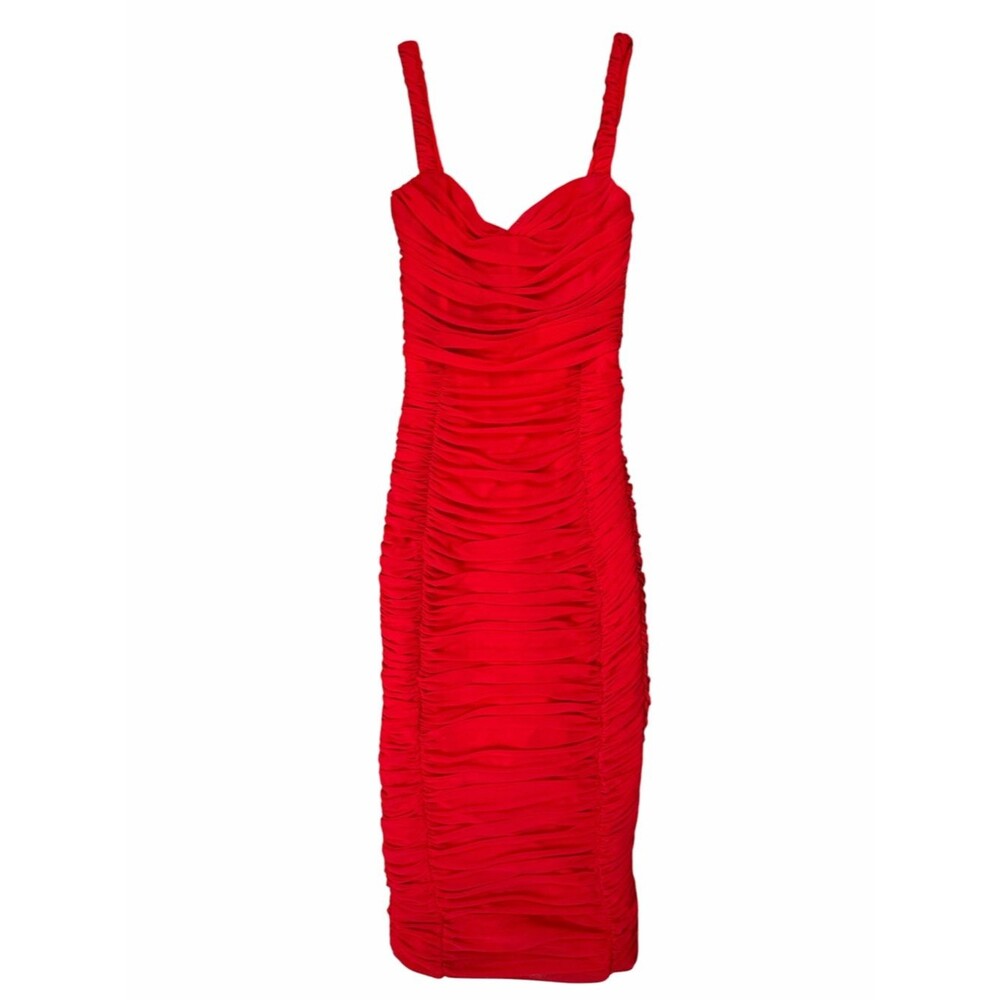Lulus Red Ruched Bodycon Midi Dress – XS - Picture 2 of 6